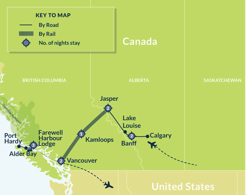 Map of Wilderness Wonders: 11-Day Glaciers, Rails, Bears, and Whales Expedition route