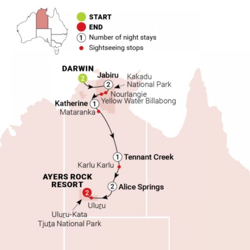 Map of Australia Odyssey: An 11-Day Northern Territory Explorer route