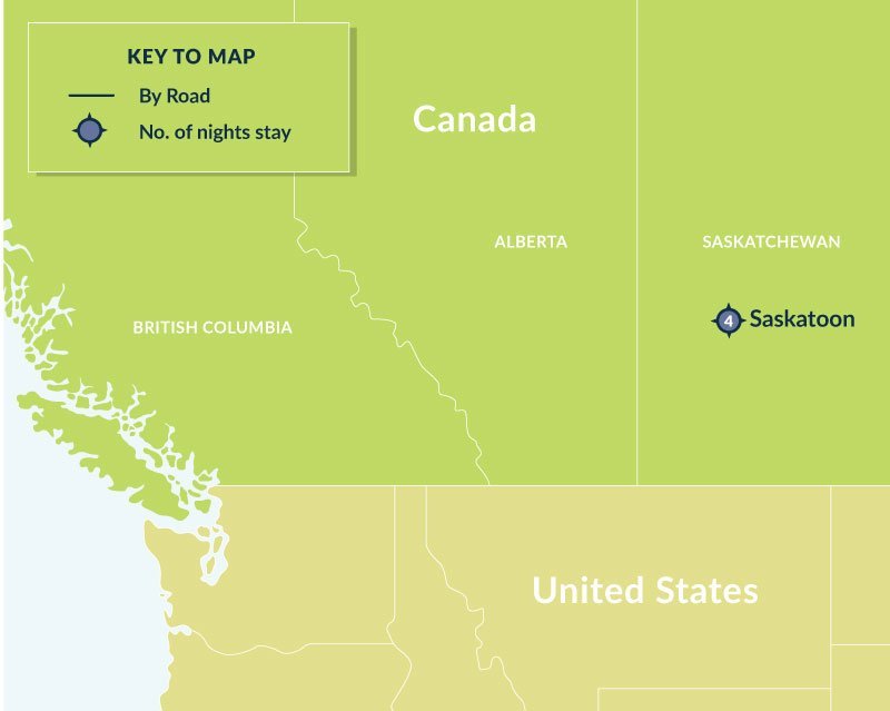 Map of 5 Day Saskatoon & The Heart of Canada in Wintertime route