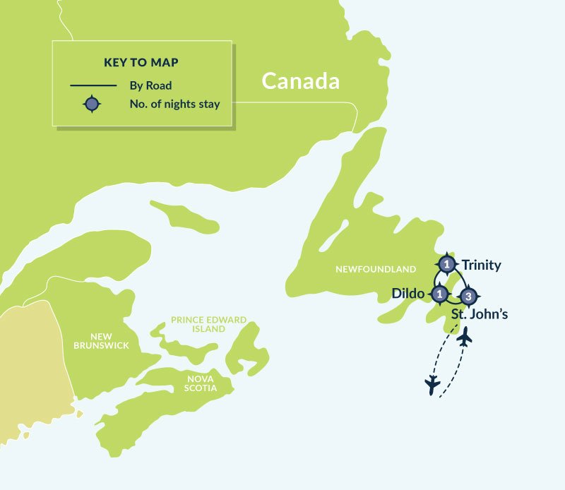Map of 6 Day Eastern Newfoundland Discovery route
