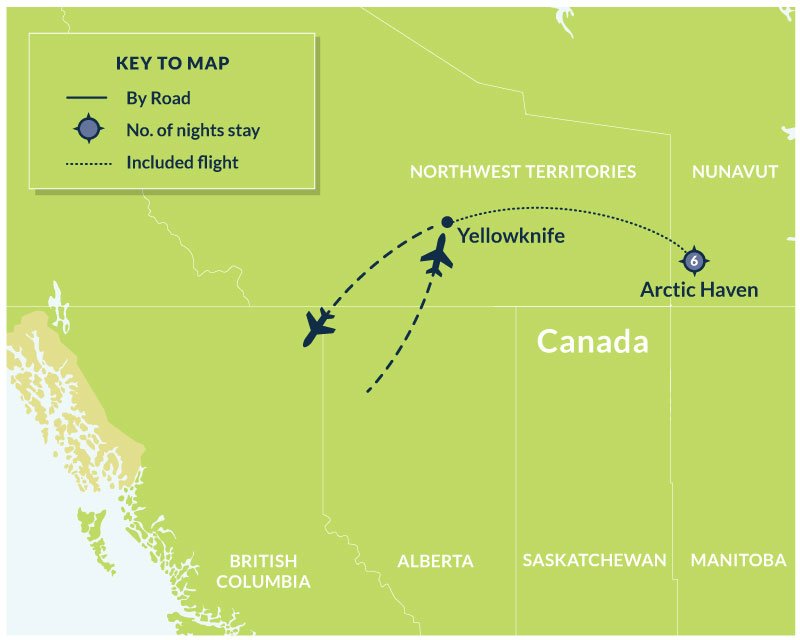 Map of 7 Day Arctic Haven: Autumn Arctic - Caribou, Wolves & Northern Lights route