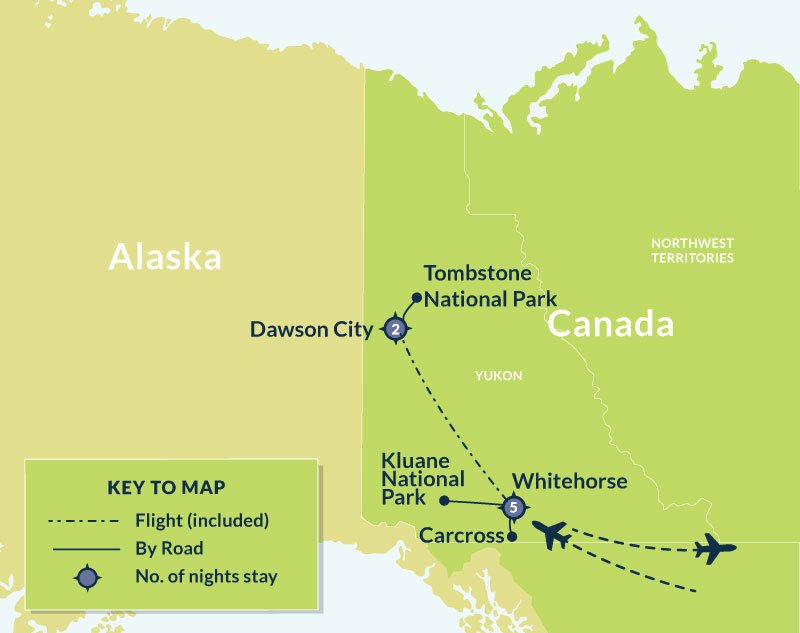 Map of 8 Day Yukon Adventure route