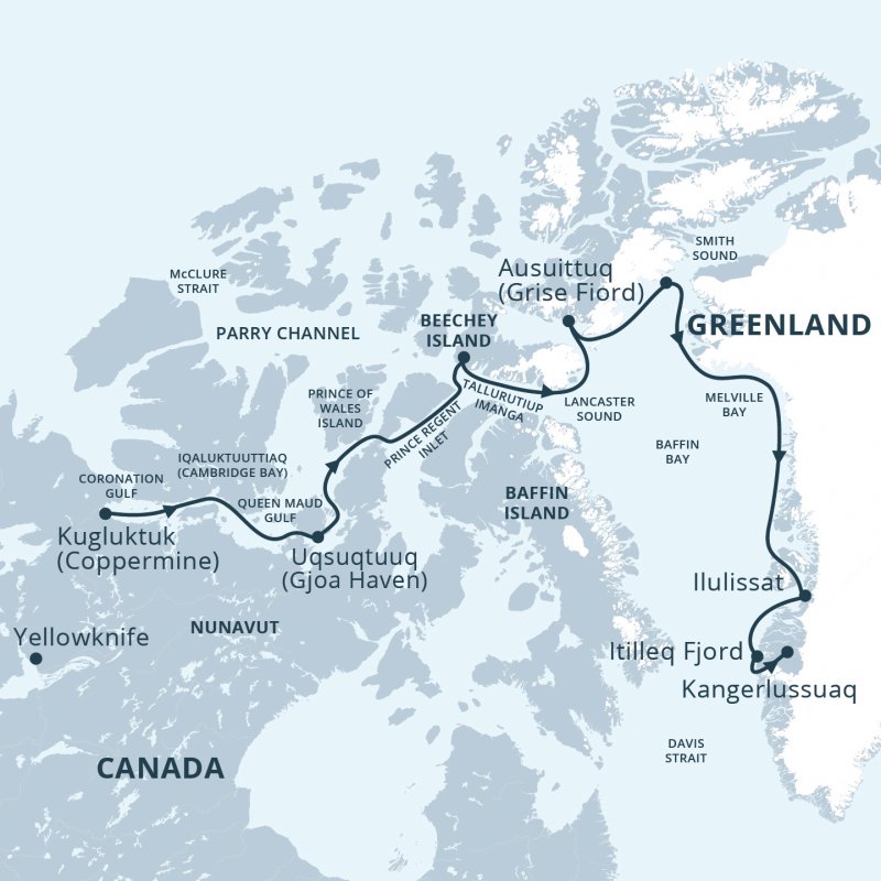 Map of 17 Day Out of the Northwest Passage Expedition Cruise route