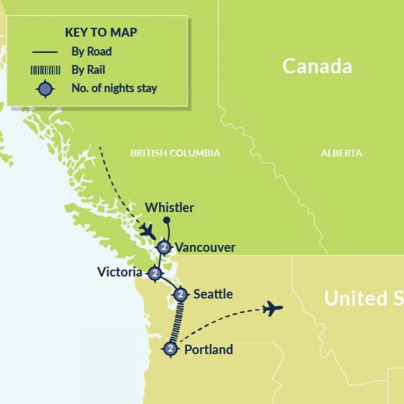 Map of 9 Day Cascadia and the Pacific Northwest route