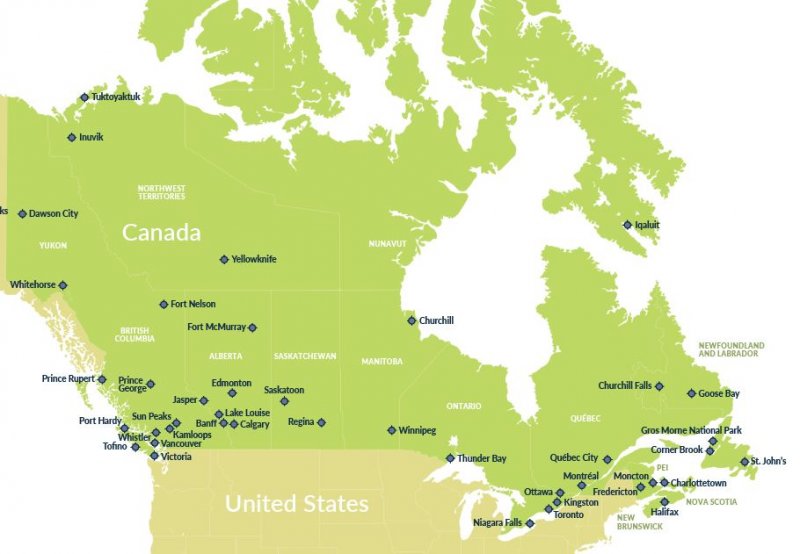 Map of RV Adventures In Canada route